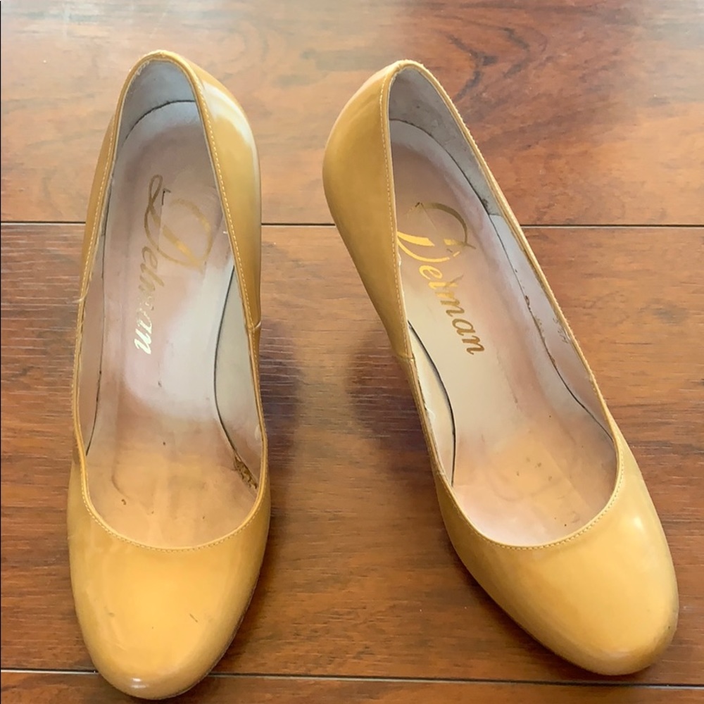 Delman Nude Patent Leather Pumps